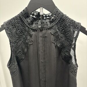BB Dakota Black Sleeveless Lace Yoke Top
